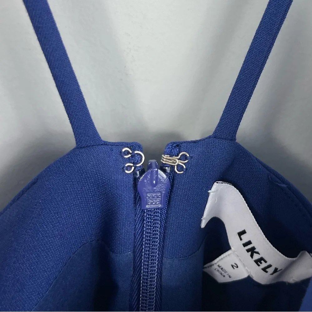 LIKELY Brooklyn Cocktail Dress Blue Midi Bodycon Strappy Sexy Front Slit Revolve - Picture 12 of 16